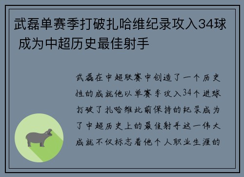 武磊单赛季打破扎哈维纪录攻入34球 成为中超历史最佳射手 武磊单赛季打破扎哈维纪录攻入34球 成为中超历史最佳射手
